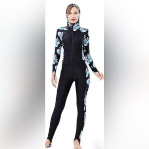 Black & Blue Floral Full-Coverage Women’s One-Piece Swimsuit